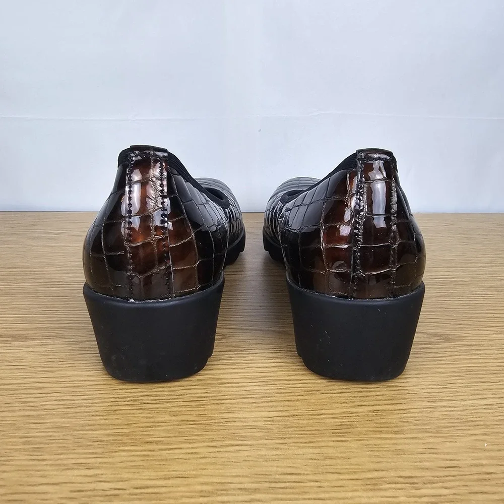 Josef Seibel Brown Bronze Croc Embossed Leather Comfort Loafer EU 39H /US 8-8.5W - Picture 5 of 13